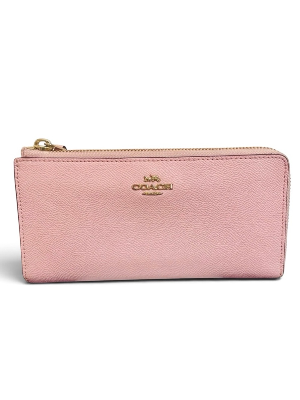 Coach Blush Pink Crossgrain Leather Corner Zip Long Wallet with Gold Logo